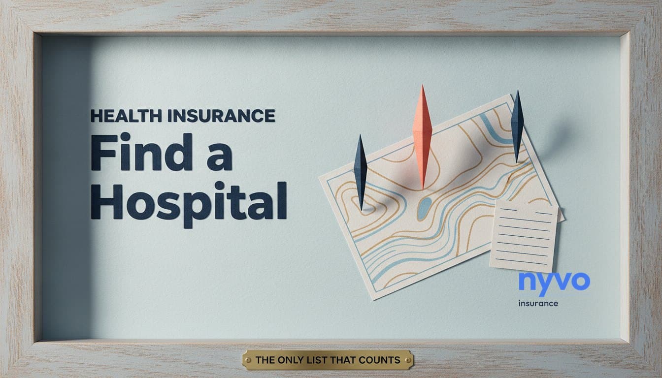 A folded paper map with three location pins standing on it, and a ruled card leaning against its edge